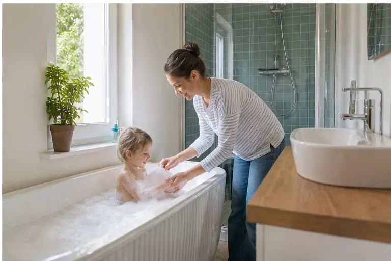Confort en eau chaude dans une salle de bain familiale