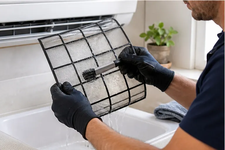 Technicien contrôlant les composants d’une climatisation