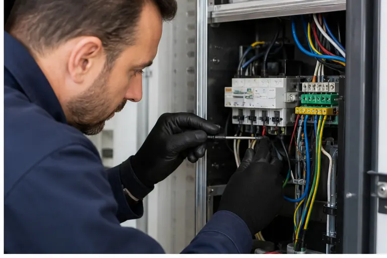 Technicien contrôlant les composants d’une pompe à chaleur