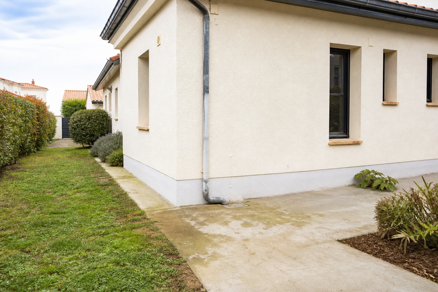 Extérieur de maison avant l’installation de la pompe à chaleur