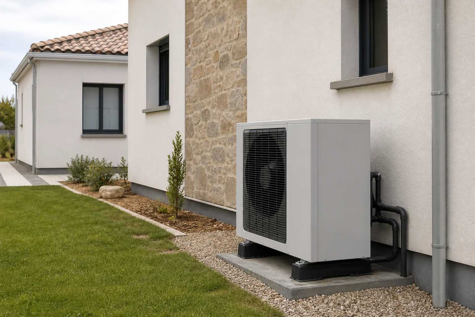 Pompe à chaleur air eau installée à l’extérieur d’une maison